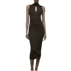 NWT ZARA Ribbed Knot Midi/Maxi Dress Keyhole Cutout. Dark  Brown Sz. M